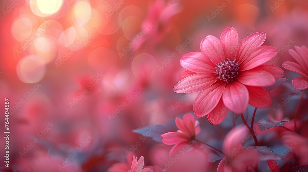  Close-up of a pink flower with hazy lights in the backdrop, and a fuzzy picture in the foreground