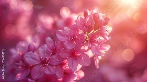  A sharp focus on pink flower bunch against a clear background with soft light