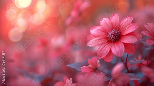  Close-up of a pink flower with hazy lights in the backdrop  and a fuzzy picture in the foreground