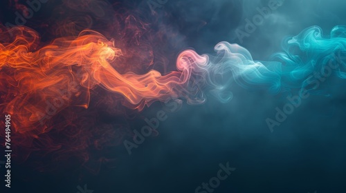  A diverse collection of colorful smoke clouds set against a blue-red backdrop, surrounded by a black background