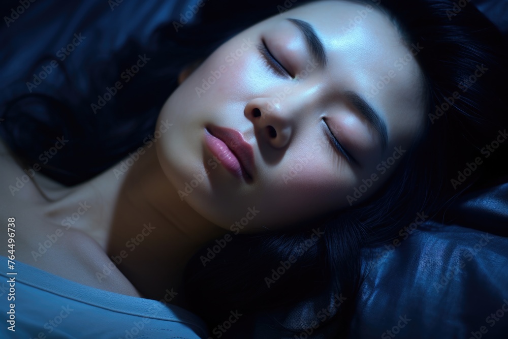 Woman is sleeping on bed with her eyes closed Woman is sleeping on bed with her eyes closed