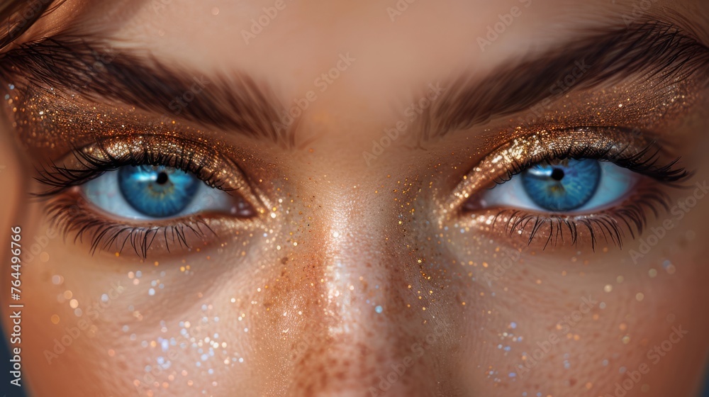 Woman portrait with blue eyes and gold accents Woman portrait with blue eyes and gold accents