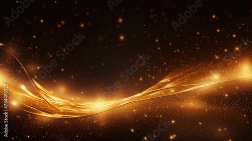 Digital gold particles wave and light abstract background with shining dots stars