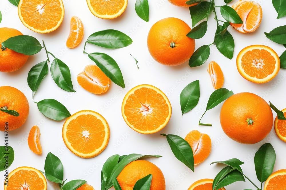 Close up of oranges and their leaves