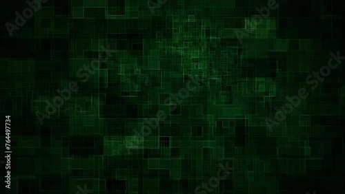 Light green glowing squarish shapes and lights on a black background, motion graphic futuristic fractal matrix, 4K CG animation, seamless loop-able with nested elements. photo