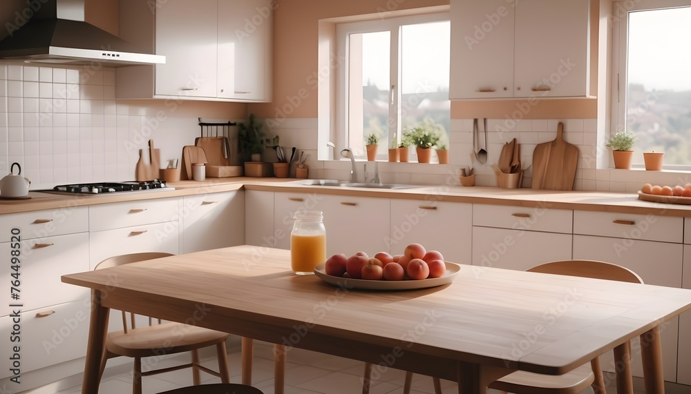 empty clean table , food, kitchen, modern interior design