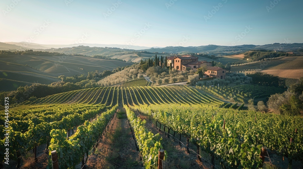 Idyllic Tuscan Vineyard at Sunset