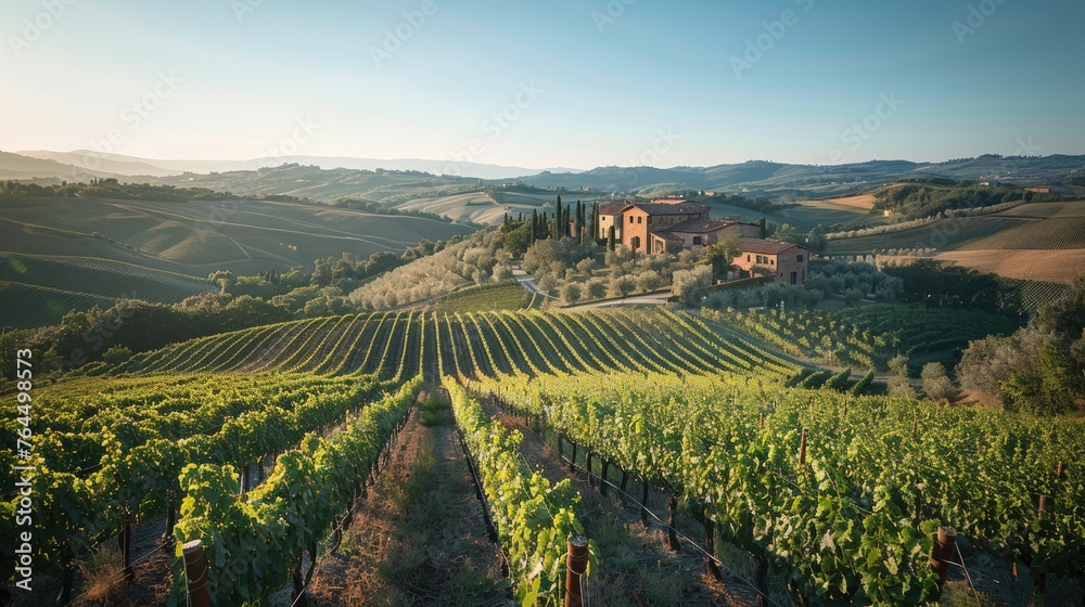 Fototapeta premium Idyllic Tuscan Vineyard at Sunset