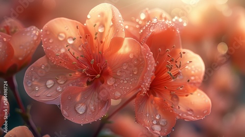  A macro shot of numerous blooms with droplets on their petals