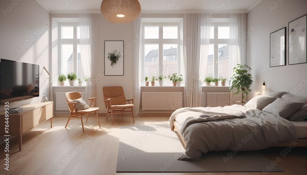 Contemporary interior design modern living room with window	
