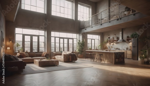 Contemporary interior design modern living room with window  