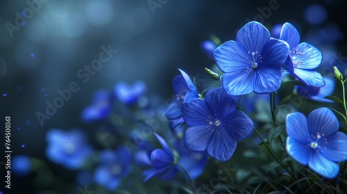  A detailed picture of blue blossoms against a black backdrop, with a slightly out-of-focus depiction of the flowers behind