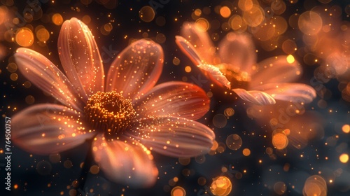  A sharp focus of a flower against a soft, blurred background with lights in the foreground
