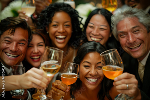 Joyful Group Toasting With Wine at Celebration