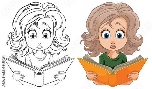Colorful vector of a girl amazed by a story