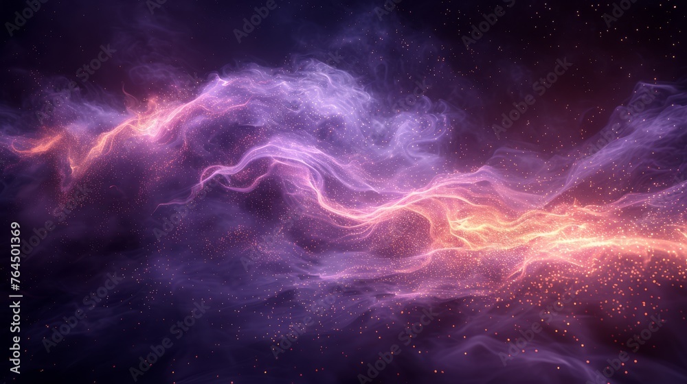  A photo of a starry night sky with a vibrant purple and yellow swirl superimposed on top