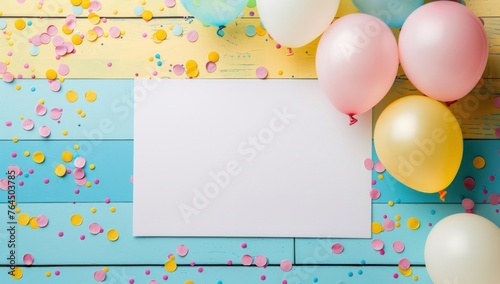 Festive Card with Balloons and Confetti