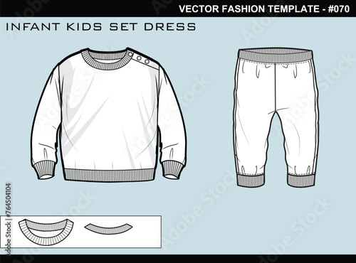 TECH PACK INFANT KIDS SET DRESS FASHION EASY EDITABLE TECHNICAL FLAT SKETCH ILLUSTRATION DESIGN.eps