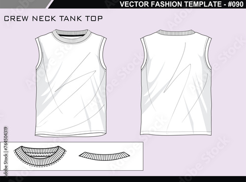 TECH PACK CREW NECK TANK TOP FASHION EASY EDITABLE TECHNICAL FLAT SKETCH ILLUSTRATION DESIGN.eps