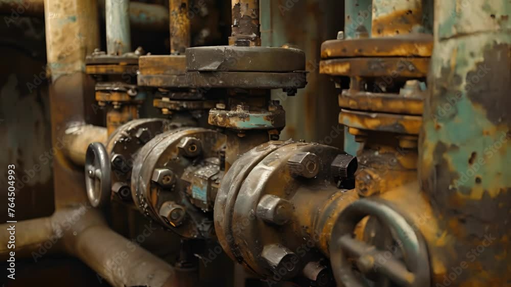 A detailed view of metal valves and levers controlling the flow of potentially harmful effluent through the treatment plant.