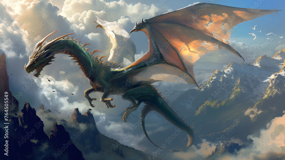 dragon in the sky - obrazy, fototapety, plakaty 