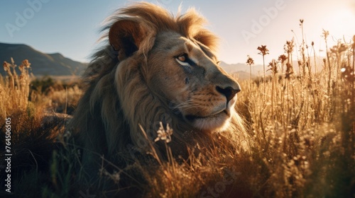 Lion and the African savanna  double exposure photography