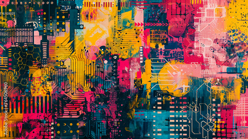 Urban Artistic Expression  Colorful Abstract Cityscape with Grunge Texture