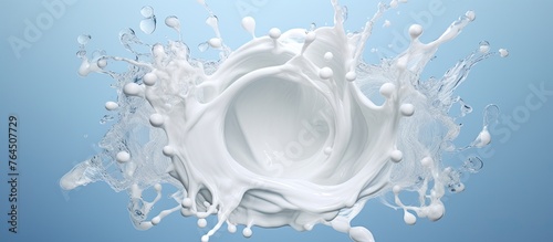 A dynamic splash of white milk captured in mid-air, creating an artistic and refreshing image