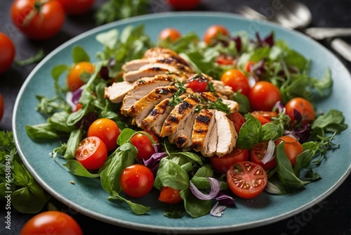 Juicy sliced chicken served over mixed greens, emphasizing a balance of taste and nutrition