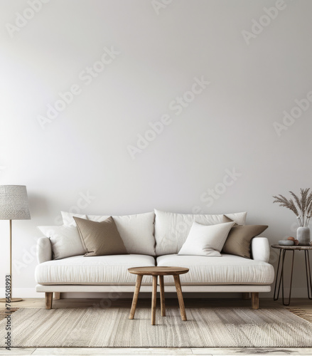 Serene interiors composition depicting a chic and minimalist living room design © JuanM