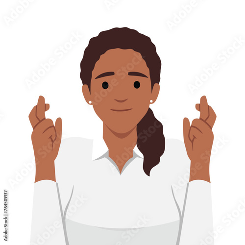 Feeling hope with crossed fingers concept. Flat vector illustration isolated on white background