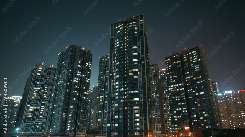 background of modern office building at night