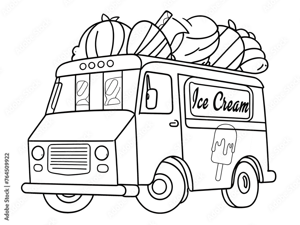 ice cream truck colouring page illustration of a truck with Black ...