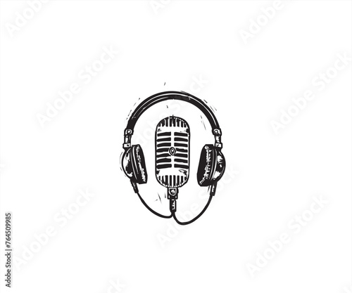 broadcast microphone headphone logo design template