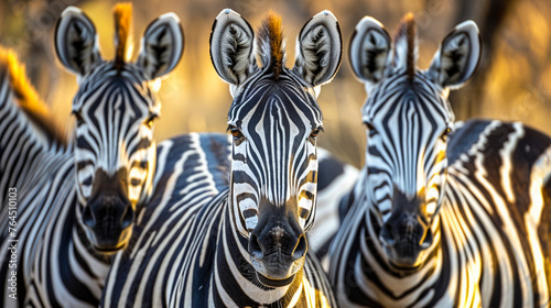 Zebra Staring Intently Amongst Herd.