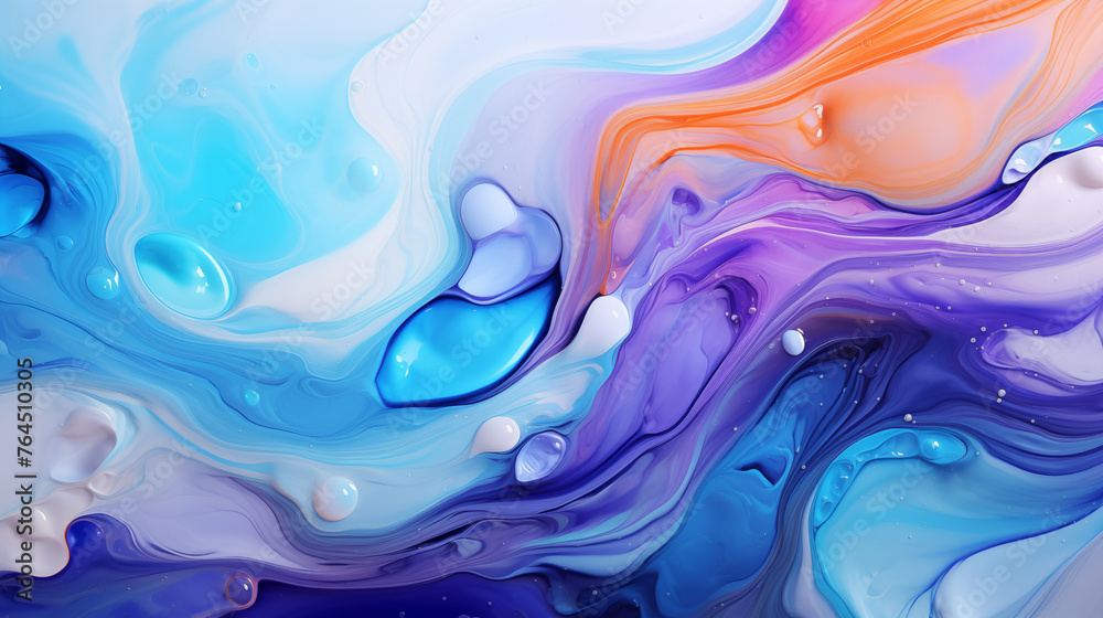 Bright abstract background. Flow of multi-colored paint with bubbles and lumps. Multicolored liquid, abstract 3D background. AI generative - obrazy, fototapety, plakaty 