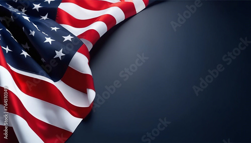 Closeup of American flag on Blue background