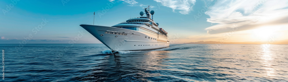 Daytime cruising in luxury, magnificent ship against clear blue sky, lavish voyage