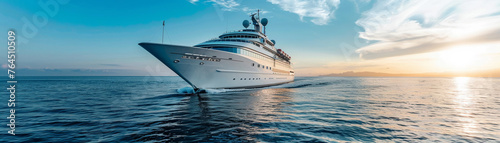 Daytime cruising in luxury, magnificent ship against clear blue sky, lavish voyage