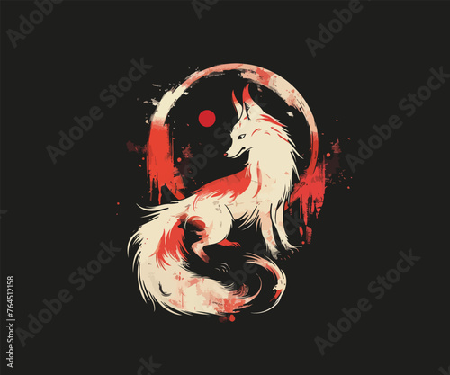 Japanese fox mascot logo illustration