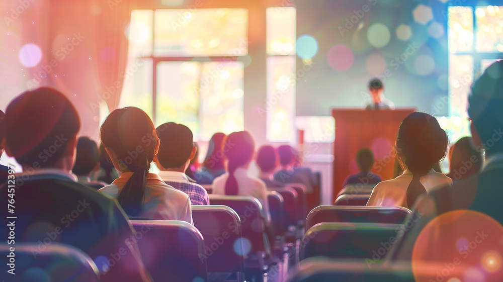 © Story - View from the back of the classroom with students listening to the presentation. Education. © Story - View from the back of the classroom with students listening to the presentation. Education.