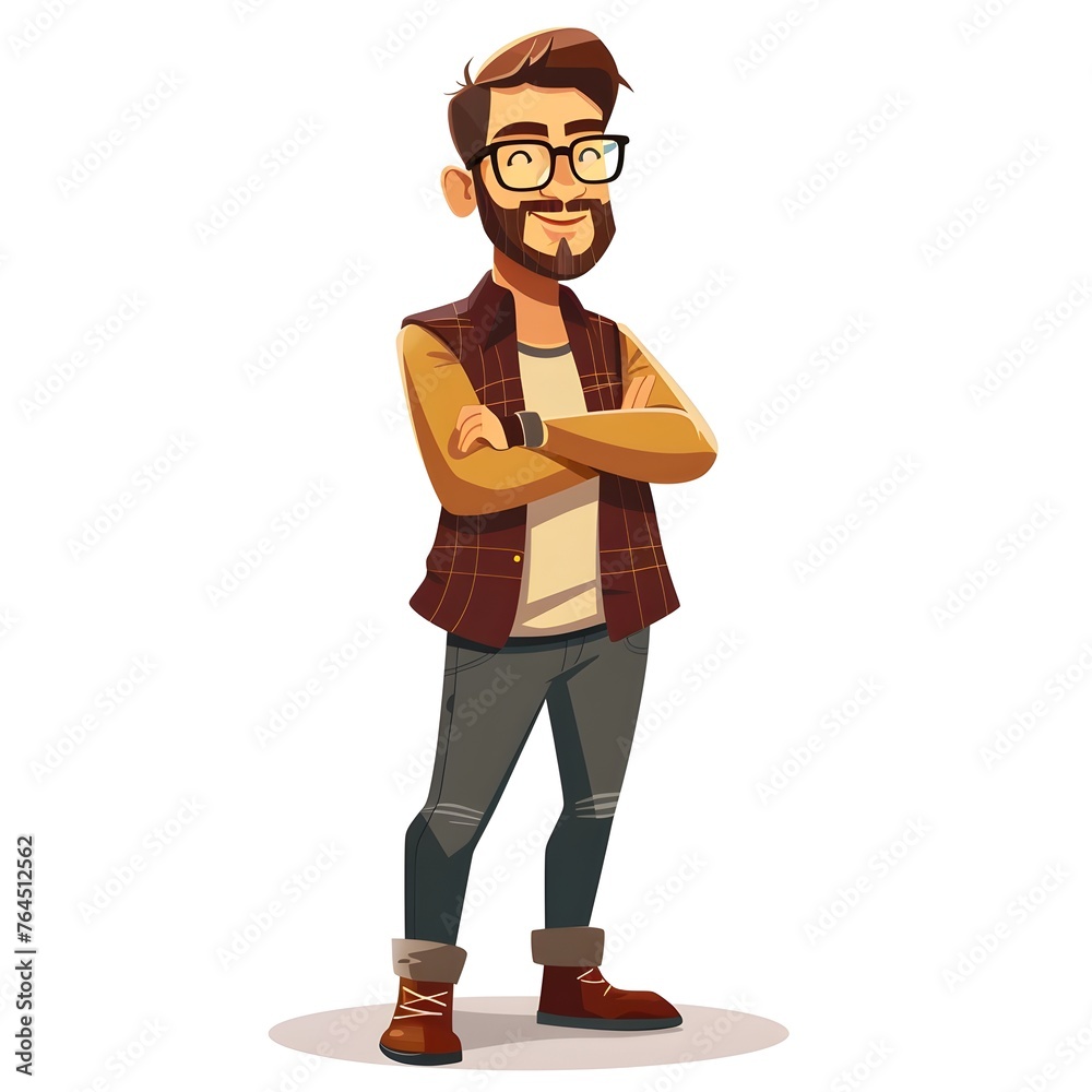 Cheerful Big Data Specialist in Stylish Casual Wear: A Flat Design Cheerful Big Data Specialist in Stylish Casual Wear: A Flat Design