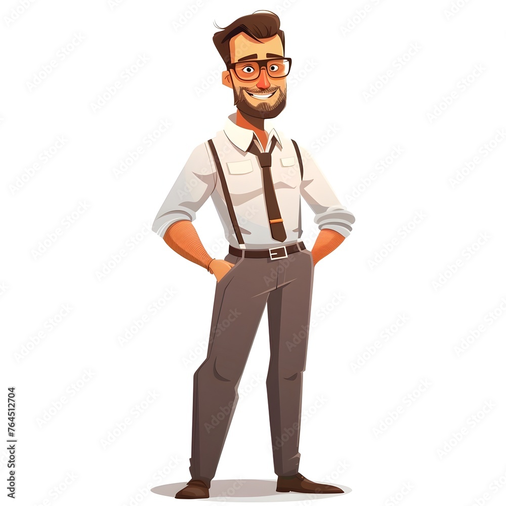 Cheerful Human Resources Manager Posing on White Background: Flat Design