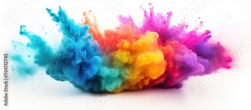 An image showing a close-up of a vibrant cloud of powder on a plain white background