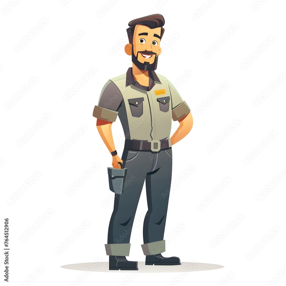 Obraz premium Cheerful Facilities Manager Electrician in Flat Design Cartoon Portrait with Tools