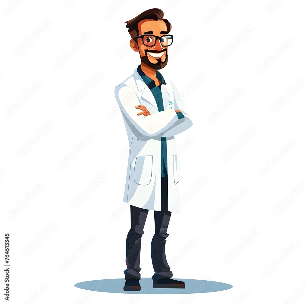 Cheerful Environmental Scientist in Flat Cartoon Style: Full Body Portrait with Arms Crossed and Confident Smile Cheerful Environmental Scientist in Flat Cartoon Style: Full Body Portrait with Arms Crossed and Confident Smile