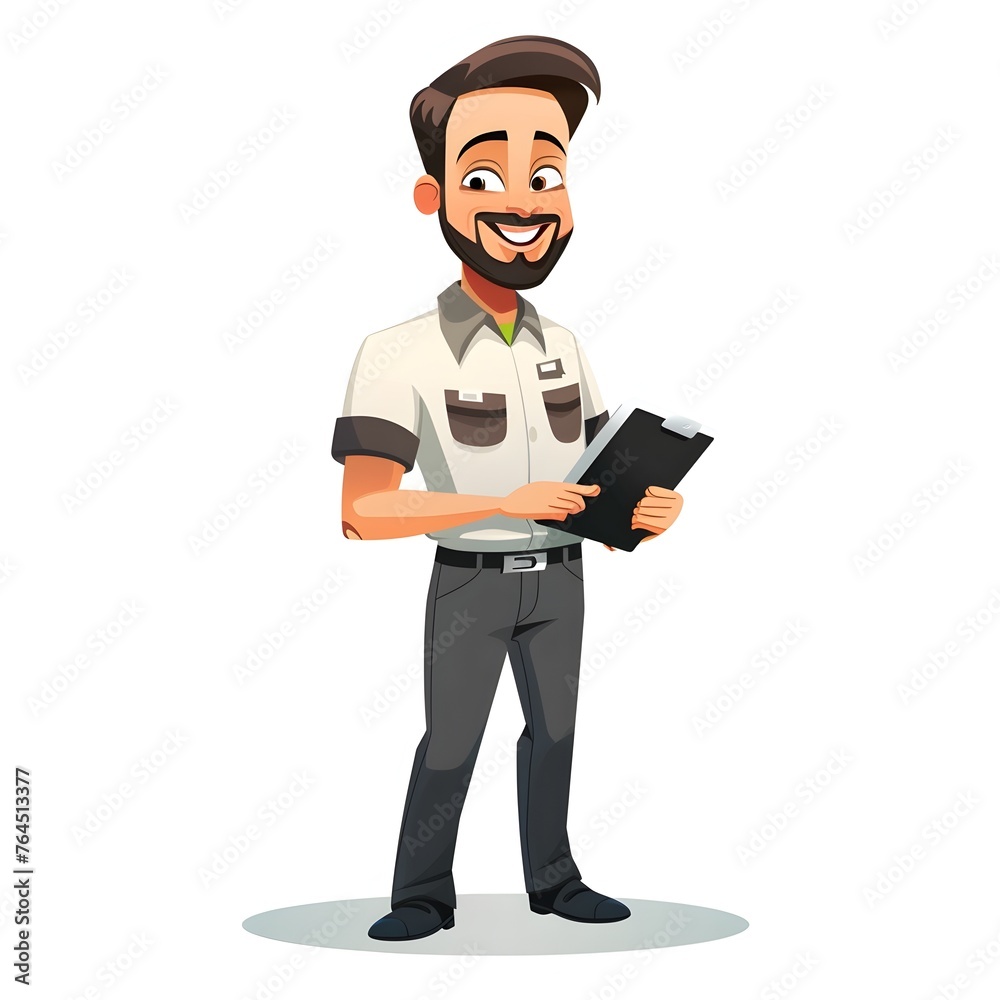 Cheerful Facilities Manager in Uniform Holding Documents - Flat Color Cheerful Facilities Manager in Uniform Holding Documents - Flat Color