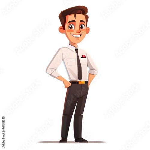 Cheerful Airport Manager in Full-length Portrait - Cartoon Style Uniformed Security Guard