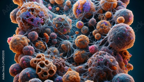 Close-up on the intricate web of cancer cells, underscoring the complexity and urgency of medical research for treatment solutions photo