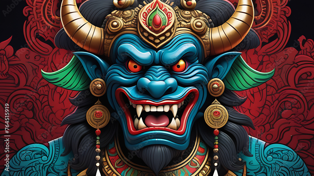 A Balinese demon in the style of a hyper detailed and colorful art style A super detailed hyper realistic digital painting of the Balinese Naga A Balinese demon in the style of a hyper detailed and colorful art style A super detailed hyper realistic digital painting of the Balinese Naga